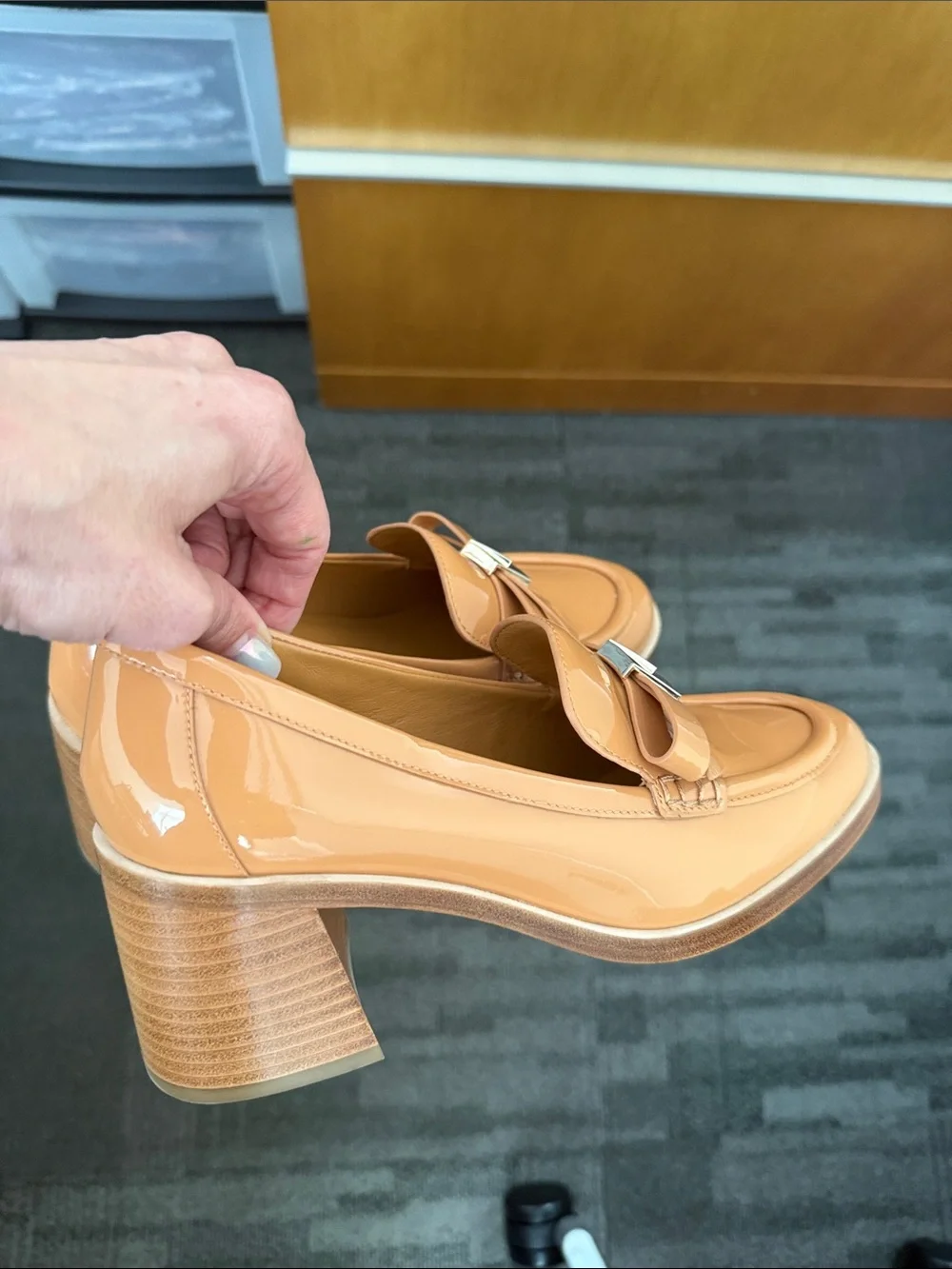 kate spade Patent Peach Bow Block-Heel Loafers